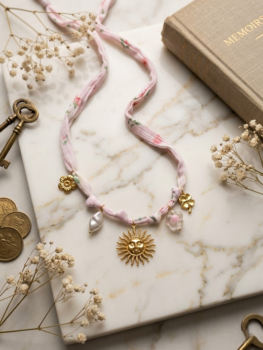 Bohemian Sun & Charm Floral Fabric Necklace