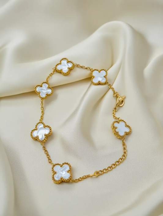 White Pearl Clover Bracelet