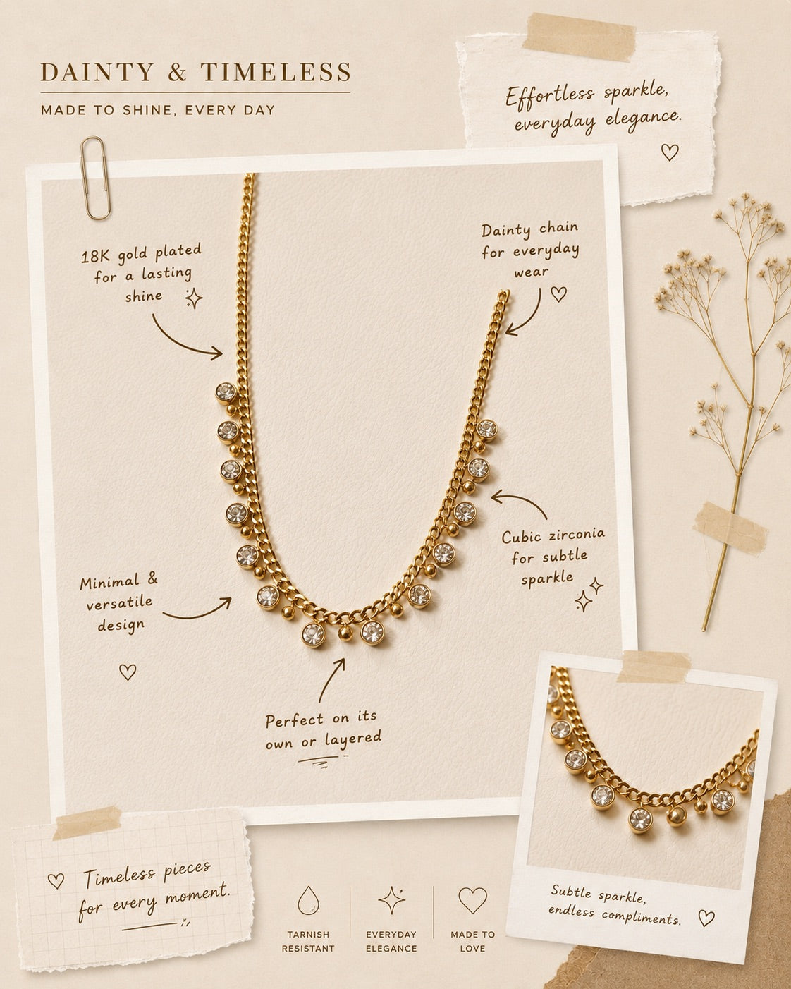 Dainty Zircon Drop Chain Necklace for Women
