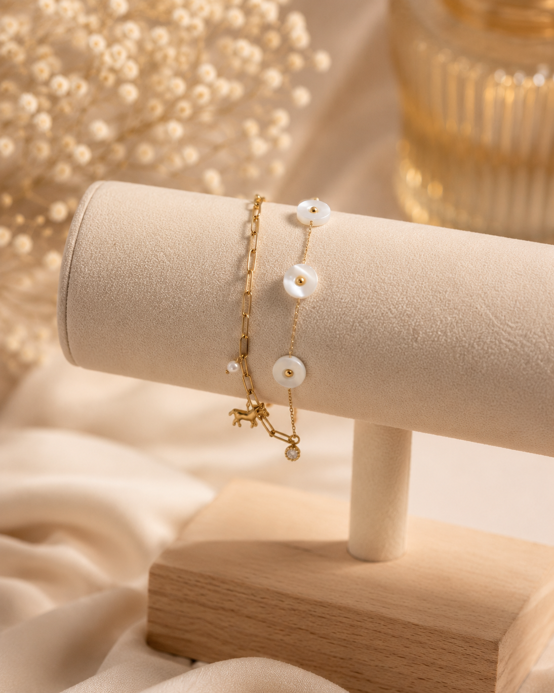Moon Pearl Charm Bracelet