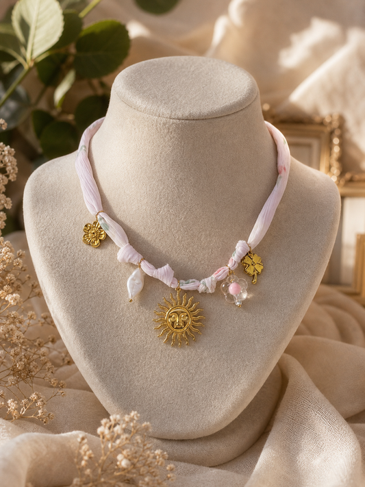 Bohemian Sun & Charm Floral Fabric Necklace