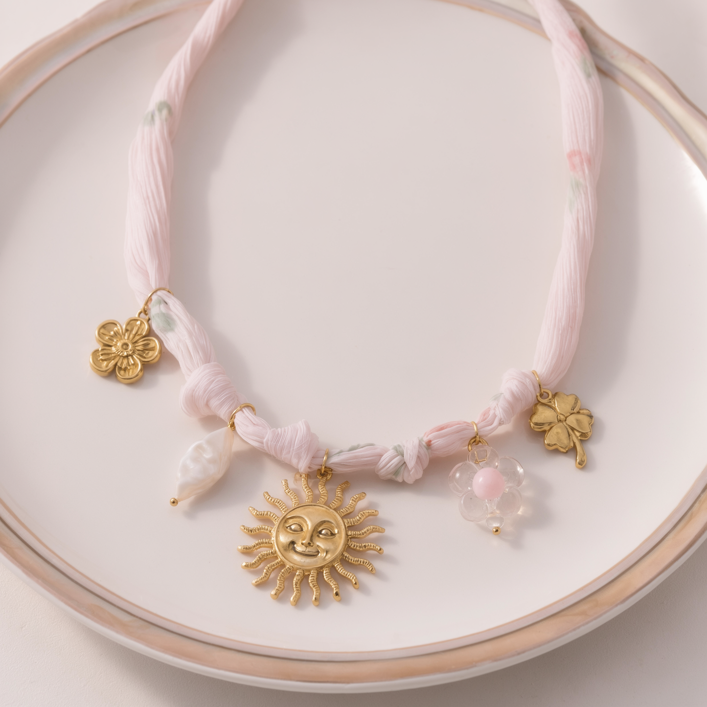 Bohemian Sun & Charm Floral Fabric Necklace