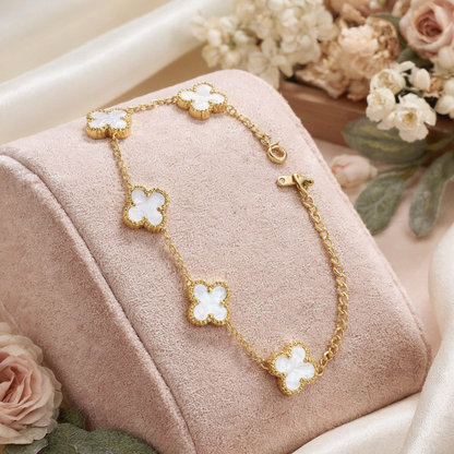 White Pearl Clover Bracelet