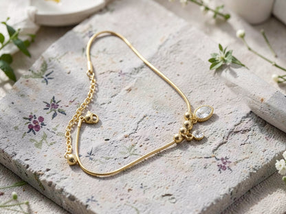 Gold Minimal Crystal Charm Anklet