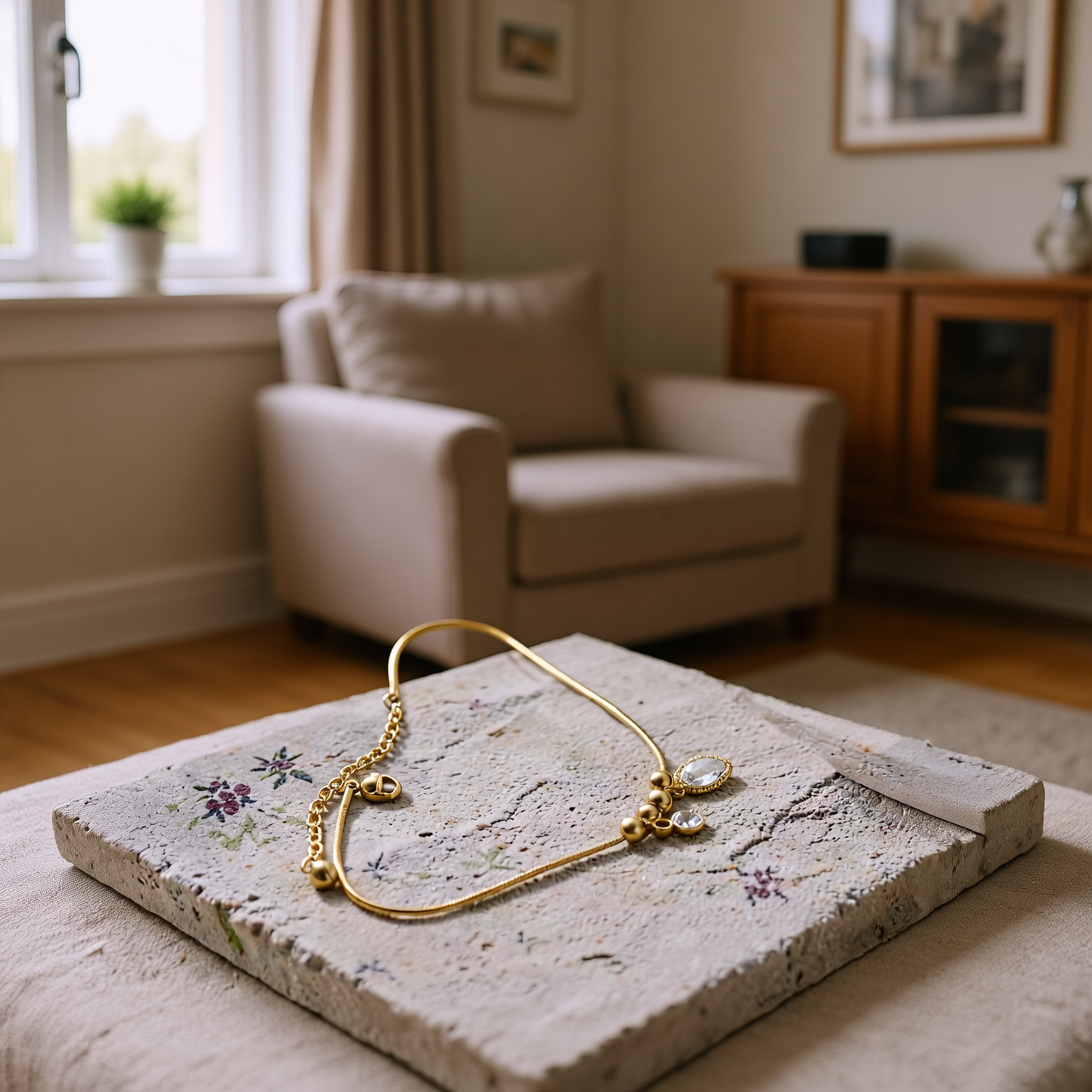 Gold Minimal Crystal Charm Anklet