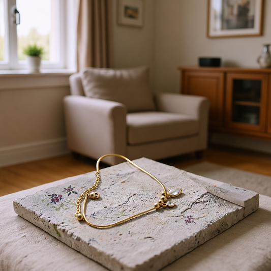 Gold Minimal Crystal Charm Anklet