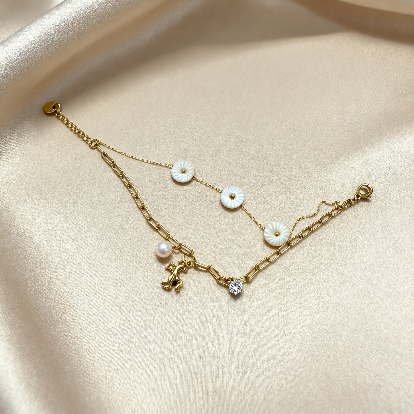 Moon Pearl Charm Bracelet