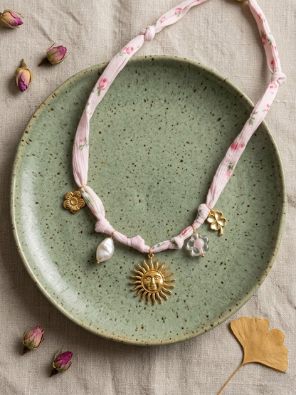 Bohemian Sun & Charm Floral Fabric Necklace
