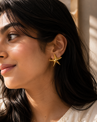 Golden Starfish Statement Earrings