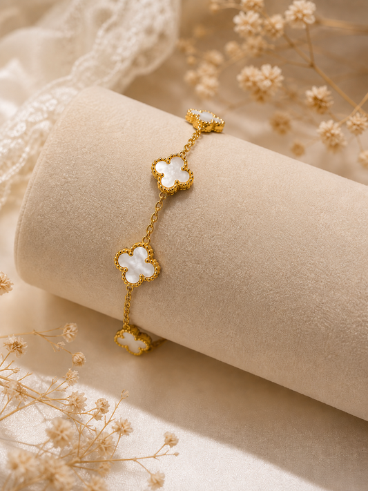 White Pearl Clover Bracelet