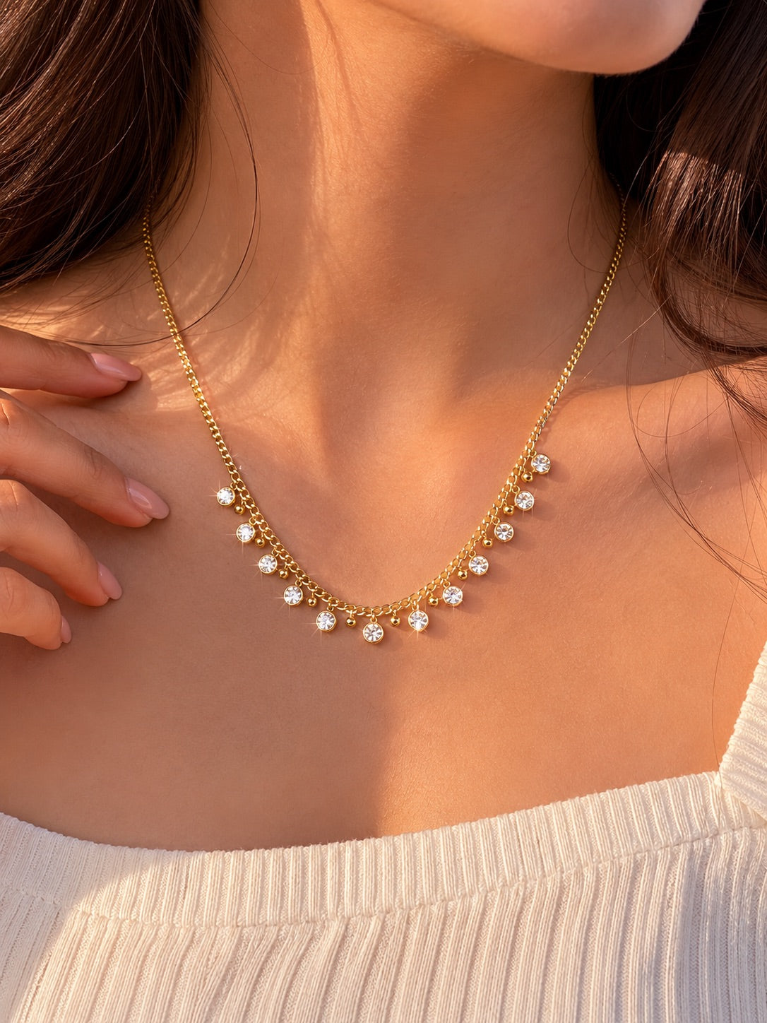 Dainty Zircon Drop Chain Necklace for Women