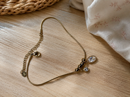 Gold Minimal Crystal Charm Anklet