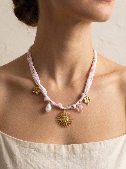 Bohemian Sun & Charm Floral Fabric Necklace