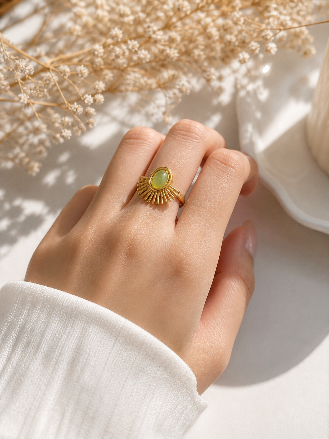Sunburst Green Stone Statement Ring