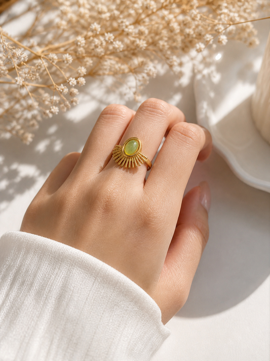 Sunburst Green Stone Statement Ring