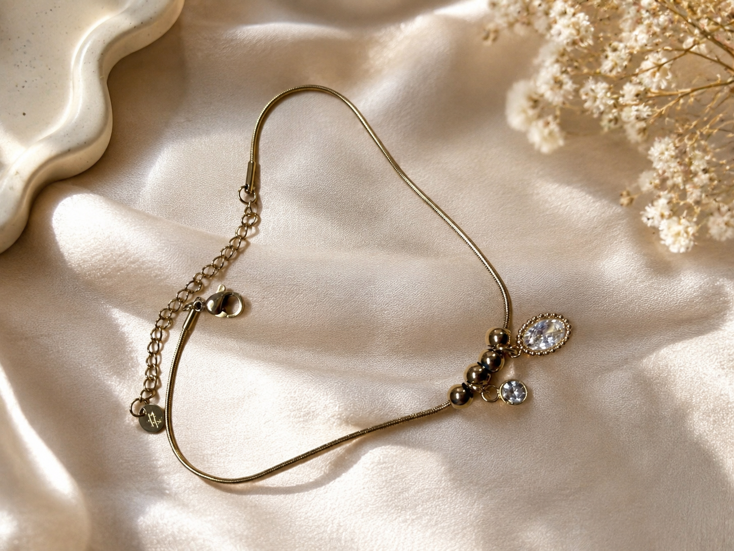 Gold Minimal Crystal Charm Anklet