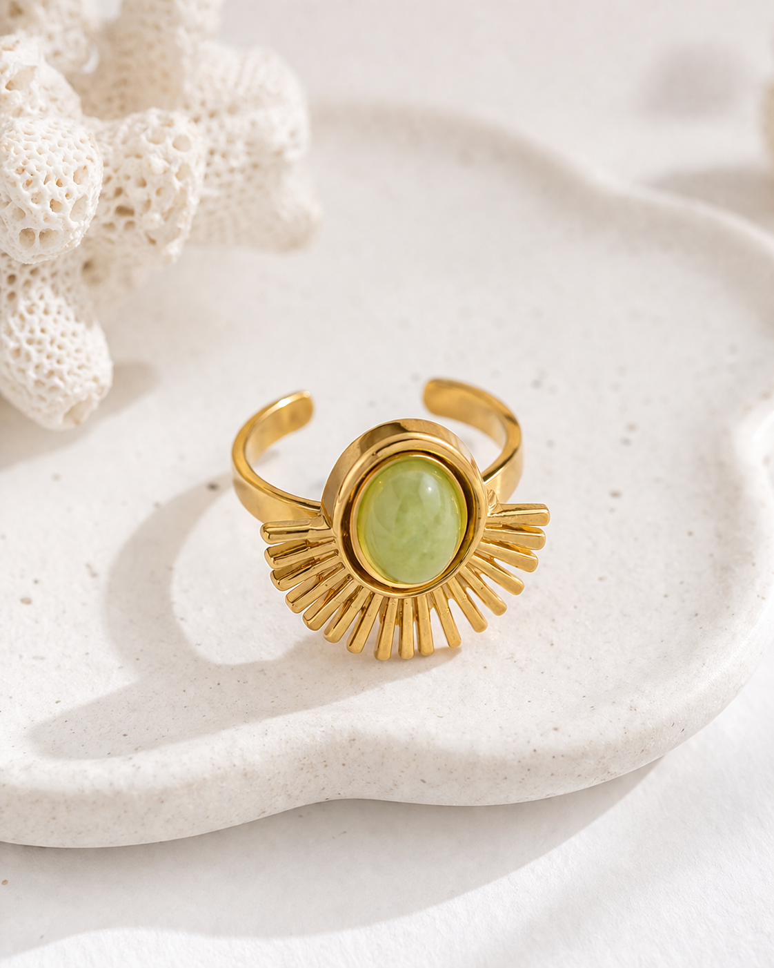 Sunburst Green Stone Statement Ring
