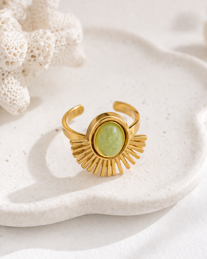 Sunburst Green Stone Statement Ring