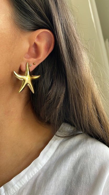 Golden Starfish Statement Earrings