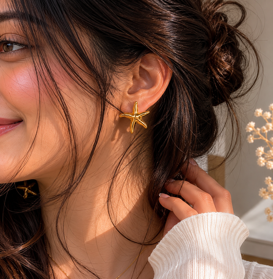 Golden Starfish Statement Earrings