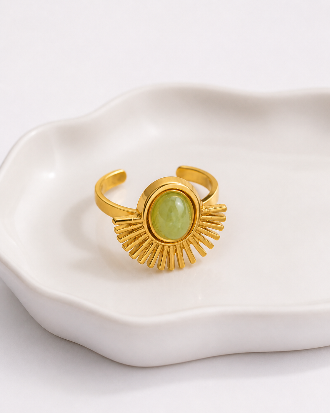 Sunburst Green Stone Statement Ring