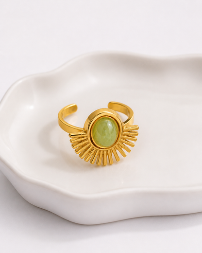 Sunburst Green Stone Statement Ring