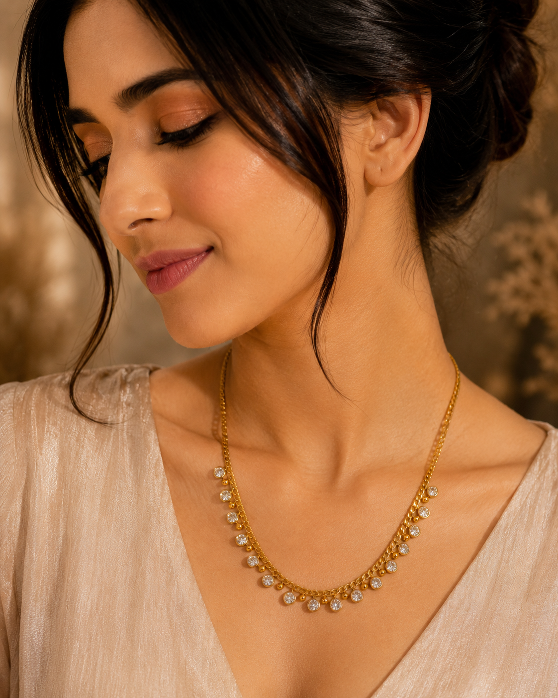 Dainty Zircon Drop Chain Necklace for Women